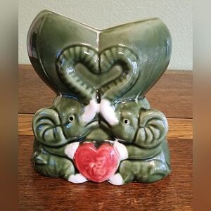 6 inch Tall Ceramic Bamboo Planter Pot Vase with Elephant Love Heart Design